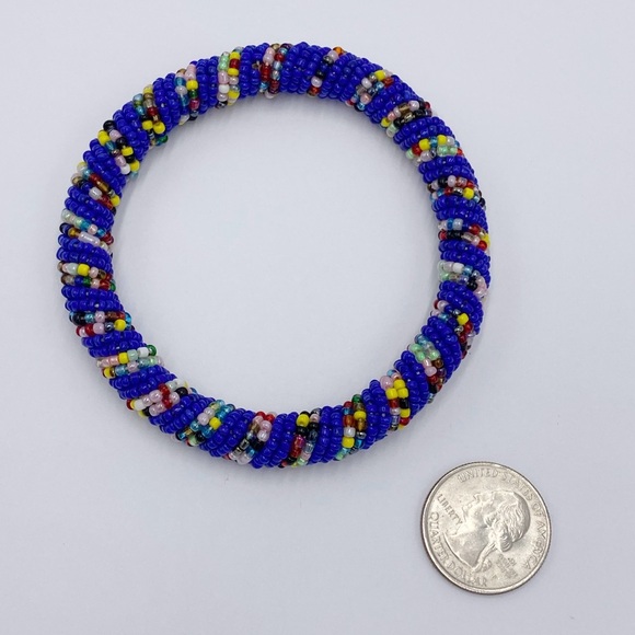 Southwestern Style Glass Beaded Bangle Bracelet - Picture 3 of 5